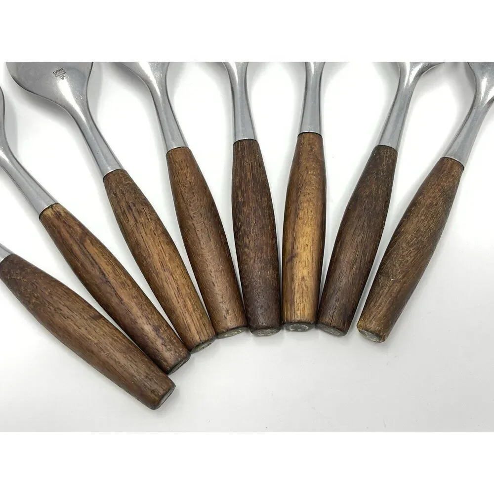 Dansk FJORD Teaspoons Teak Handle Stainless Steel Germany 6 3/8” Set Of 8